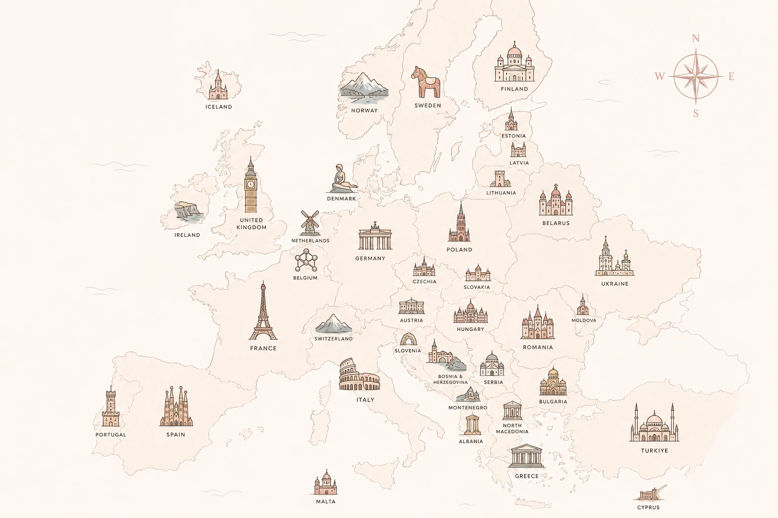 Europe Landmarks - map